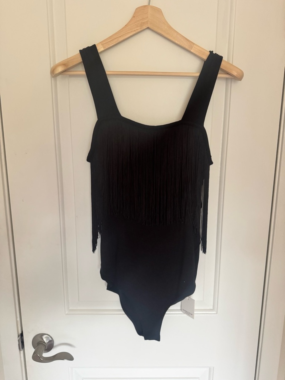 Mango Black Fringe Bodysuit with Wide Straps